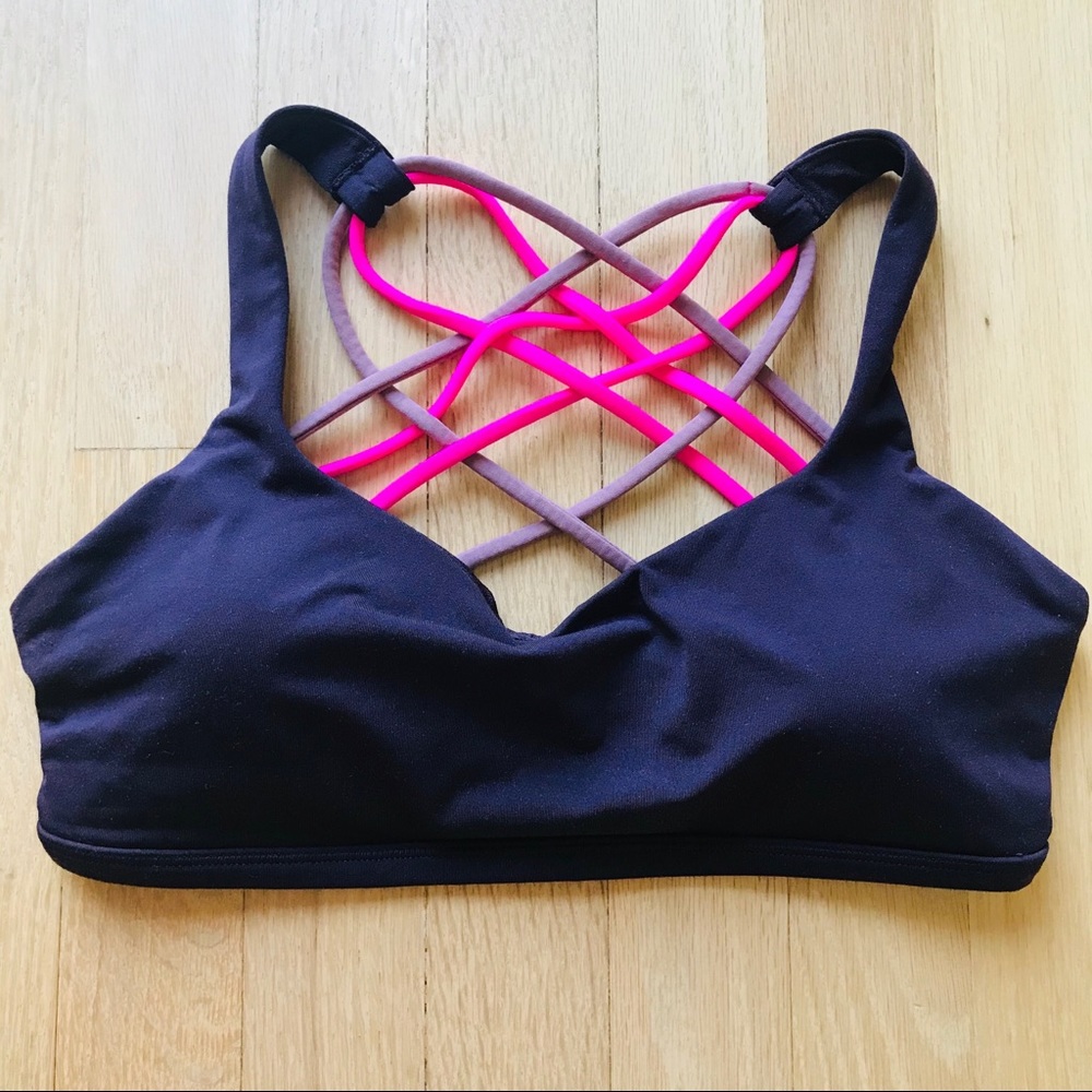 lululemon athletica Black Bra with Pink and Taupe Strappy Back